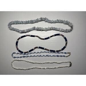 Vintage Handmade Necklace Choker Lot Of 4 - Beaded, Puka, Cats Eye, Pale Glass